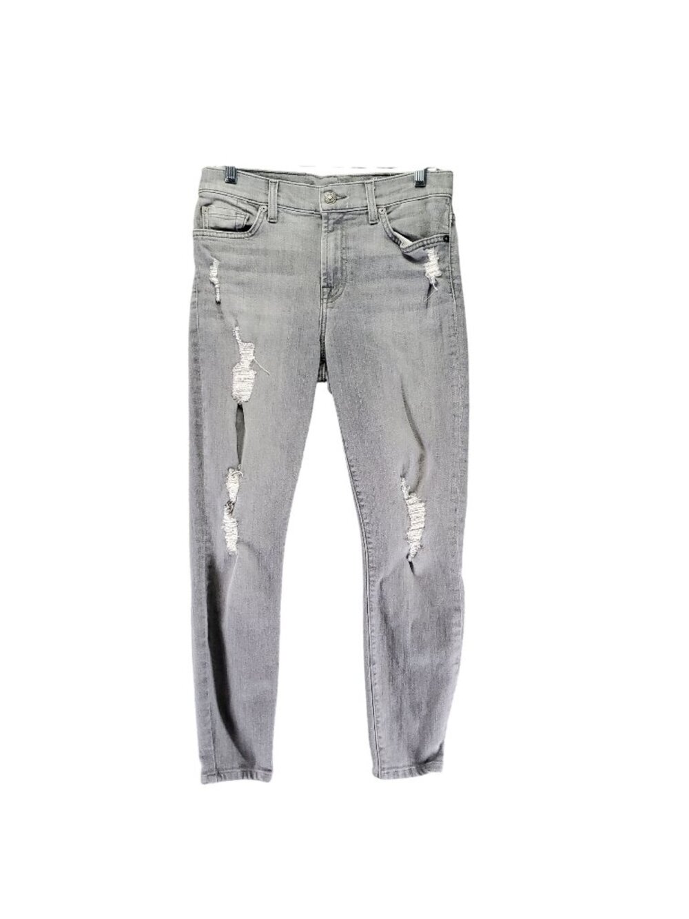 7 For All Mankind Jeans Womens Size 27 Gray Ankle Skinny Distressed *Read*